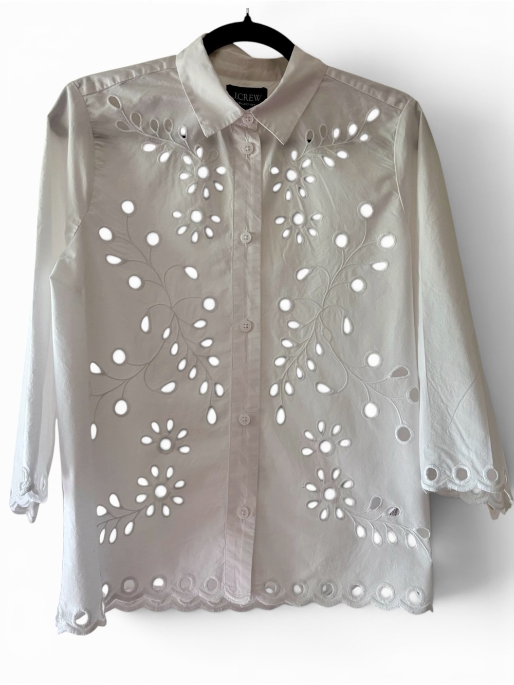 J. Crew White Eyelet Floral Button-Front Blouse